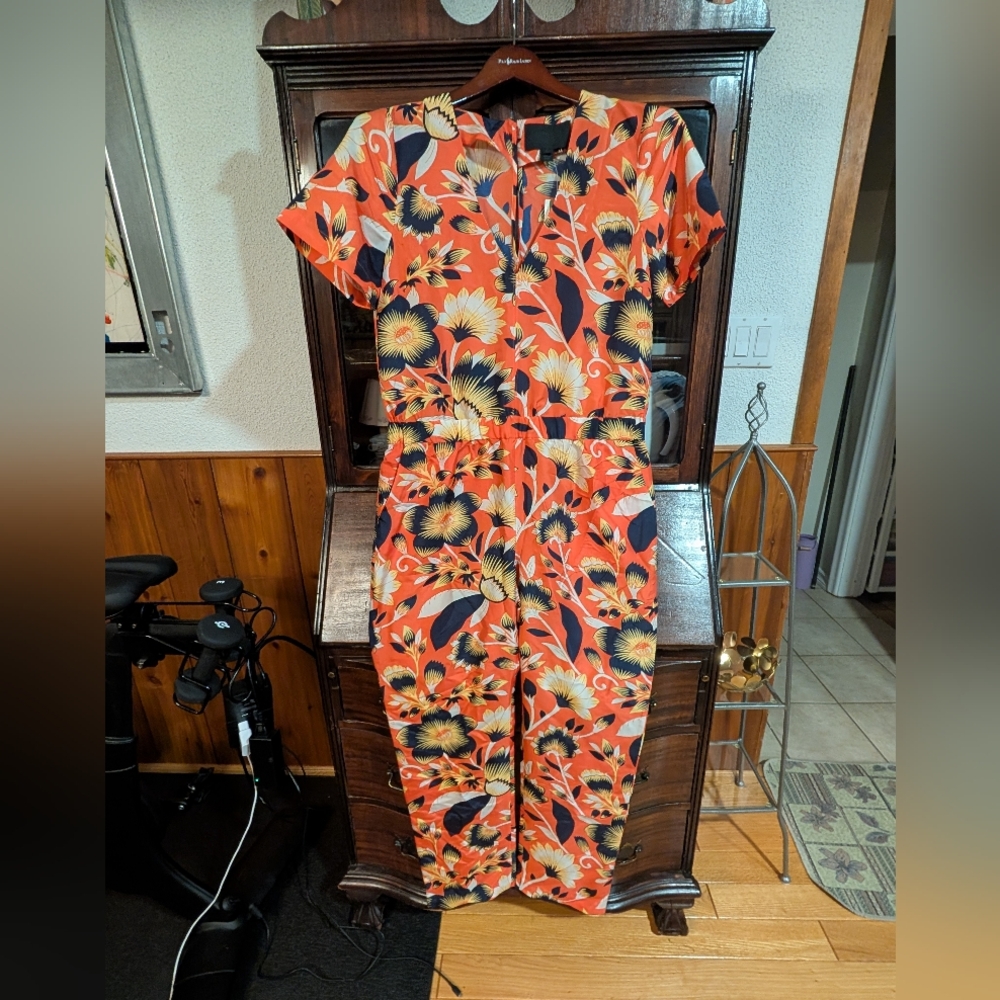 J. Crew Orange and Black Floral Jumpsuit